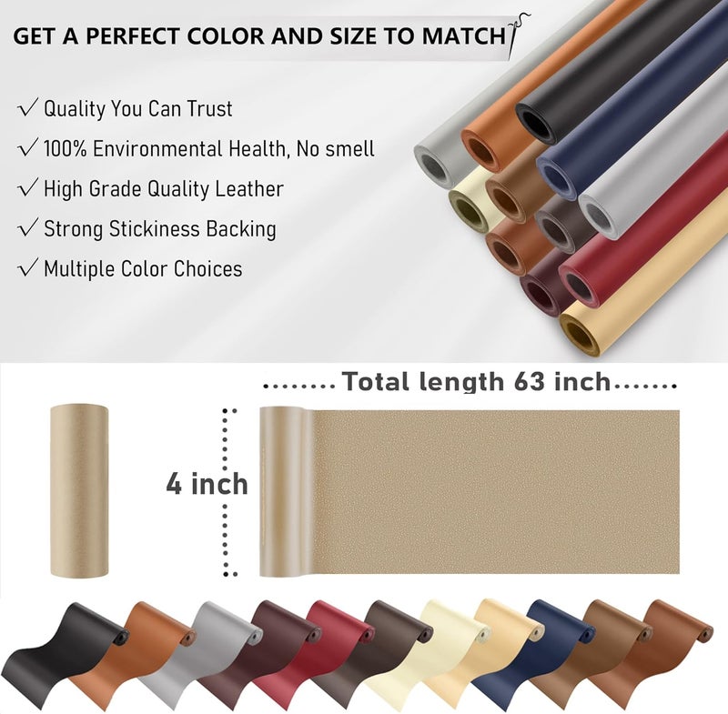 YAFLC Self Adhesive Leather Repair Tape Kit, 4"x 63" Leather Repair Patch for Furniture, Leather Repair Patch for Car seat, Sofas, Couch, Boat Seat Khaki - Image 5